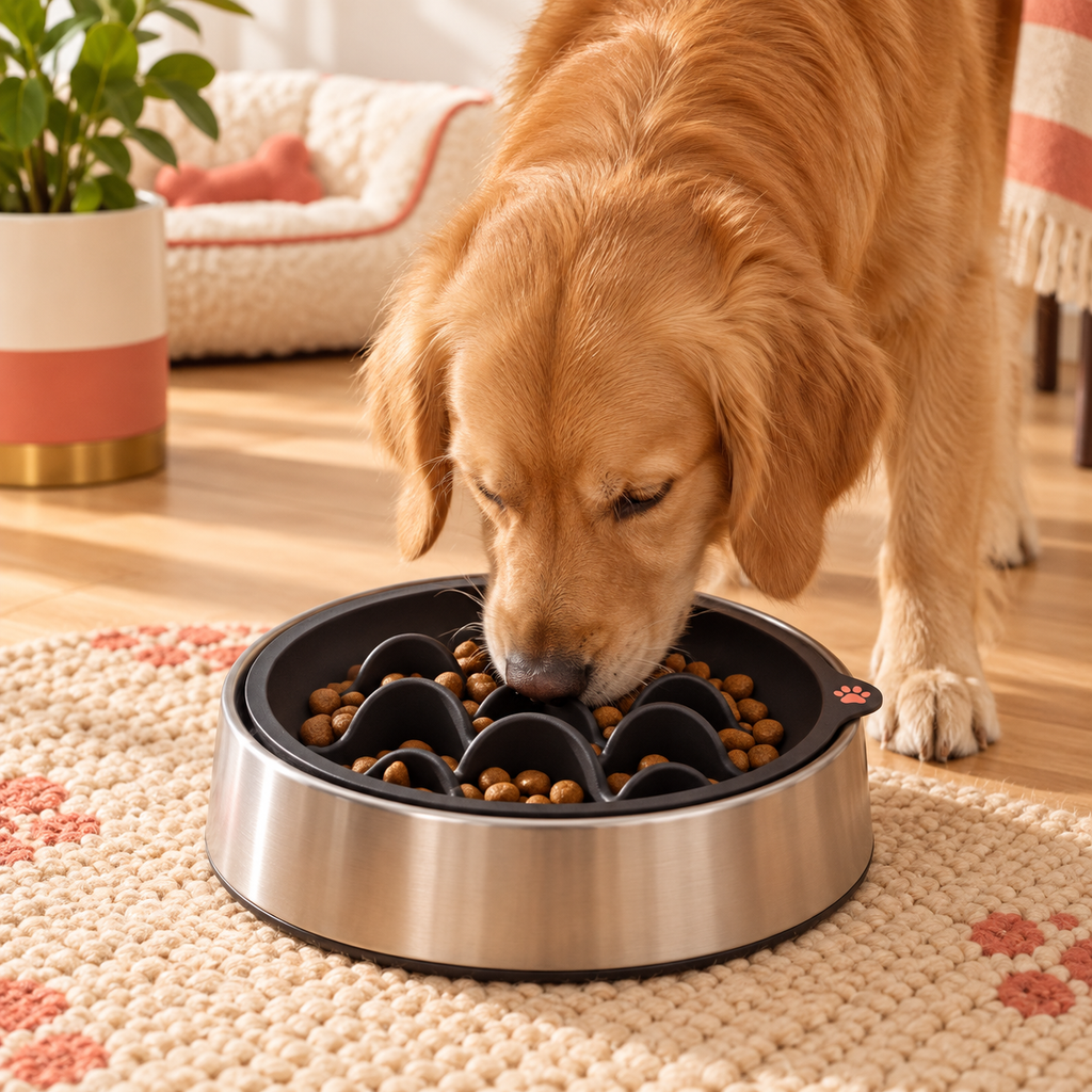 Dog using the Zyplan Dog Slow Feeder